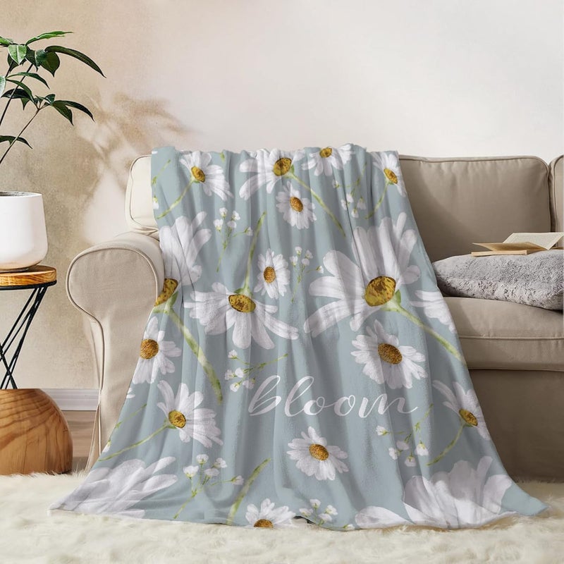 YeeJu Daisy Decorative Throw Blanket Twin Size White Floral for Couch Sofa Bed - Soft Cozy Lightweight Fuzzy Fleece - Sunshine Spring Summer Flower Gift 60x80 - Image 1